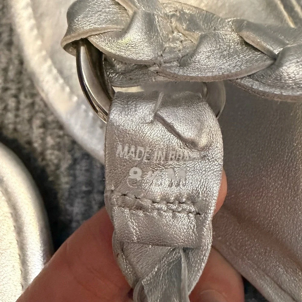 Lilly Pulitzer Wedge Sandals Womens 8.5 M Silver Braided Thong Resort Raffia